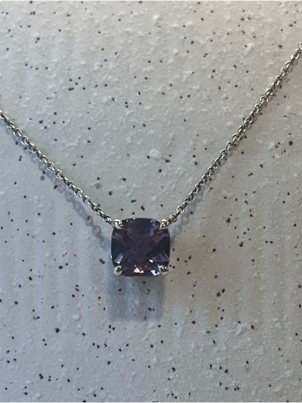 Tiffany & Co. Sterling Silver Necklace with Purple Cushion Stone
